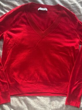 Mango Men's Bright Red V-Neck Sweater